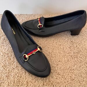 Punt Roma Heeled Loafers Size 41 Leather Navy Blue Preppy Classic Academia NWOB